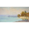 Tableau \"Lac à St-Prex\" signé M. LOUP DE R.