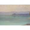 Tableau \"Lac à St-Prex\" signé M. LOUP DE R.