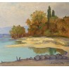 Tableau \"Lac à St-Prex\" signé M. LOUP DE R.