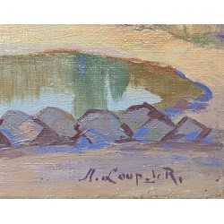Tableau \"Lac à St-Prex\" signé M. LOUP DE R.