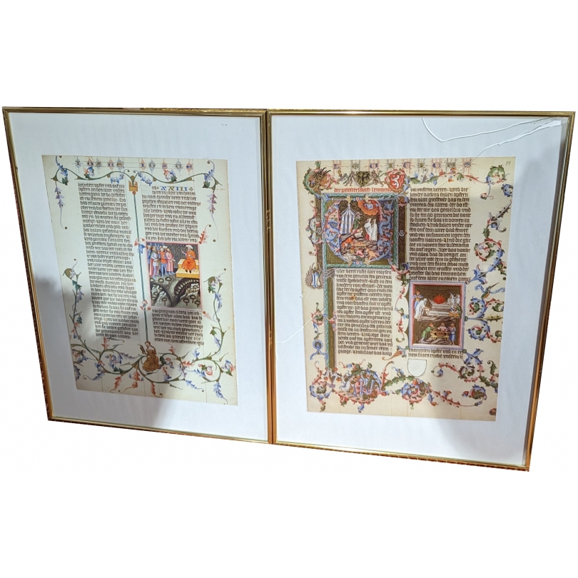 Paire de reproductions de pages de bible