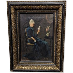 Tableau \"Femme à la lécture\" signé Mt EMPEYTA 37
