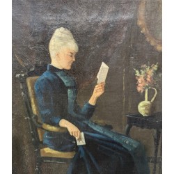 Tableau \"Femme à la lécture\" signé Mt EMPEYTA 37