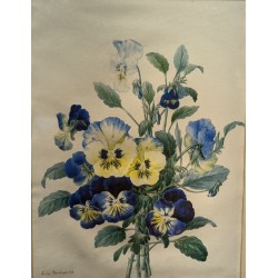 Aquarelle "Pensées" signée Emilie REINHART 1838