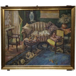 Tableau \"Scène d\'intérieur\" signé A. JACOBI