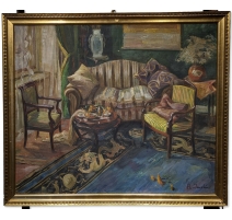 Tableau "Scène d'intérieur" signé A. JACOBI