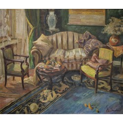 Tableau \"Scène d\'intérieur\" signé A. JACOBI
