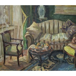 Tableau \"Scène d\'intérieur\" signé A. JACOBI