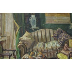 Tableau \"Scène d\'intérieur\" signé A. JACOBI
