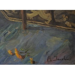 Tableau \"Scène d\'intérieur\" signé A. JACOBI