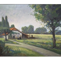 Tableau \"Ferme\" signé E. MARCEL STEBLER