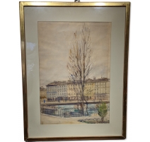 Gouache "Quai des Bergues" signée Ch. DE ZIEGLER