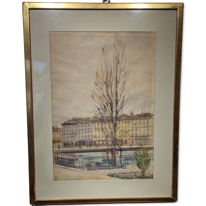 Gouache "Quai des Bergues" signée Ch. DE ZIEGLER