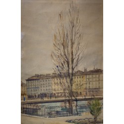 Gouache "Quai des Bergues" signée Ch. DE ZIEGLER