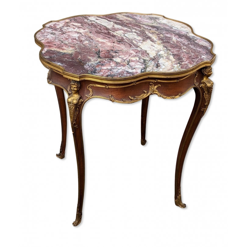 Guéridon style Louis XV dessus marbre rose