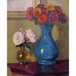 Tableau \"Deux Bouquets de fleurs\" signé P. BLÉGER
