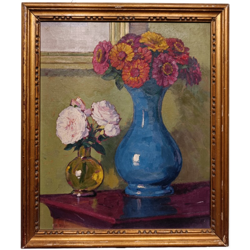 Tableau \"Deux Bouquets de fleurs\" signé P. BLÉGER