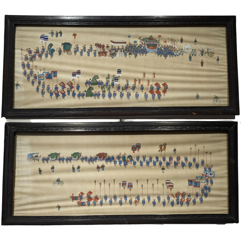 Paire de tableaux chinois "Procession"