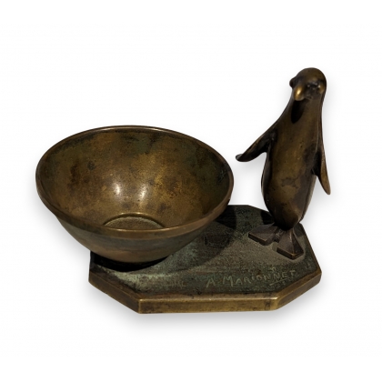 Pingouin et bol en bronze signé A. MARIONNET