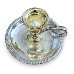 Nickel-plated metal bowl-shaped candle holder