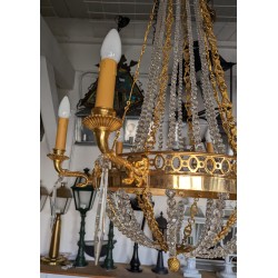 Lustre en bronze à cristaux à 6 lumières