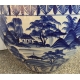 Grand cache pot en céramique bleu-blanc