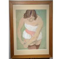 Aquarelle "Femme aux bas" signée Henry MEYLAN