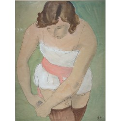 Aquarelle "Femme aux bas" signée Henry MEYLAN