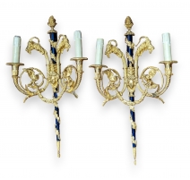 Paire d'appliques Louis XVI en bronze doré et bleu