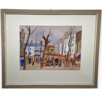 Aquarelle "Montmartre" signé P. AUBERT 1956