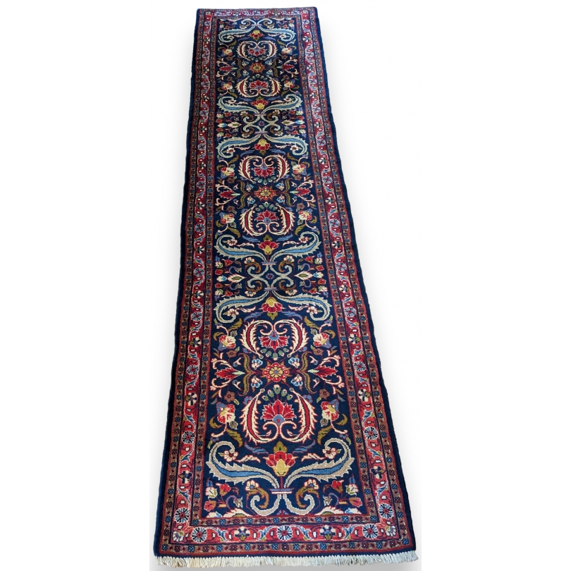 Tapis de passage fond bleu et bordure rouge