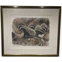 Gravure "Blaireaux" signée Robert HAINARD