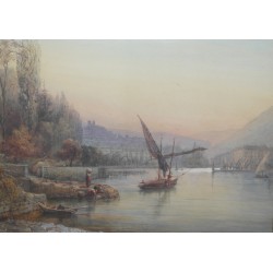 Watercolour ‘View of the Geneva Harbour’.  at Moinat SA  – Antiques and decorative arts –  Gouaches, watercolours, pastels