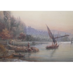 Watercolour ‘View of the Geneva Harbour’.  at Moinat SA  – Antiques and decorative arts –  Gouaches, watercolours, pastels