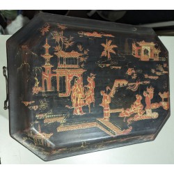 Black and gold lacquered sewing box