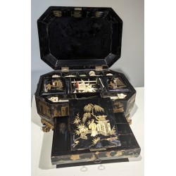 Black and gold lacquered sewing box