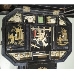 Black and gold lacquered sewing box