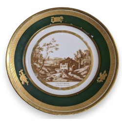 Assiette \"Vue d\'un moulin Lausanne\" en porcelaine