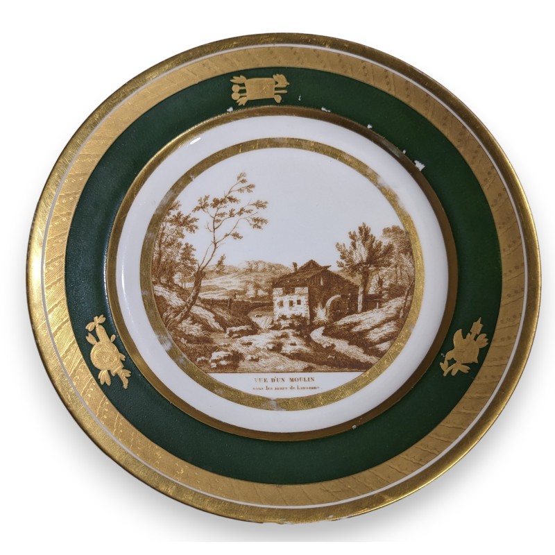 Assiette \"Vue d\'un moulin Lausanne\" en porcelaine