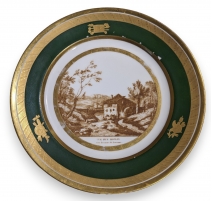 Assiette "Vue d'un moulin Lausanne" en porcelaine