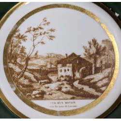 Assiette \"Vue d\'un moulin Lausanne\" en porcelaine