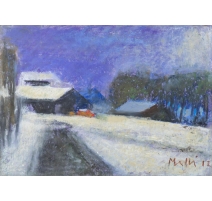 Tableau "Village sous la neige" signé MAFLI 12