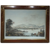 Gravure "Vue d'Yverdon depuis Clindi" de ABERLI