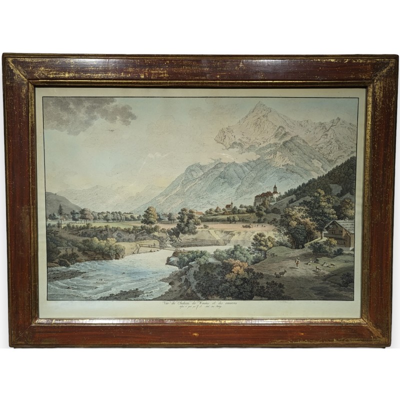 Engraving ‘Château de Wimmis’ by ABERLI