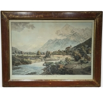 Gravure "Chateau de Wimmis" de ABERLI