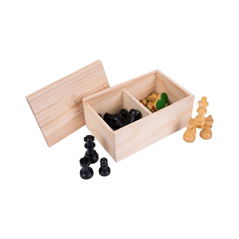 Chess pieces made from dark and light palm wood