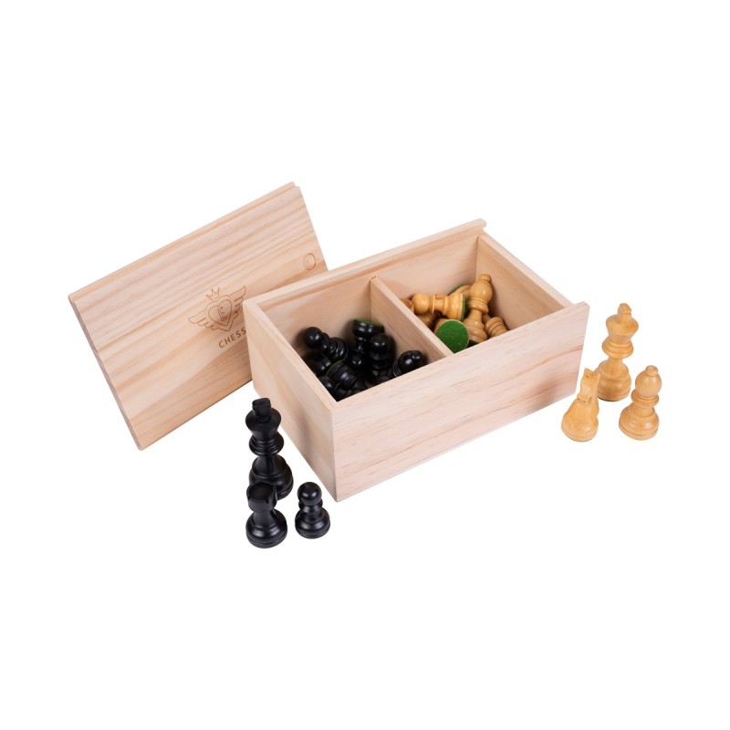 Chess pieces made from dark and light palm wood