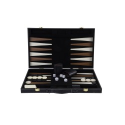 Coffret de Backgammon noir intérieur brun et beige