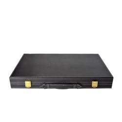 Black backgammon set with a brown and beige interior