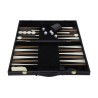 Black backgammon set with a brown and beige interior